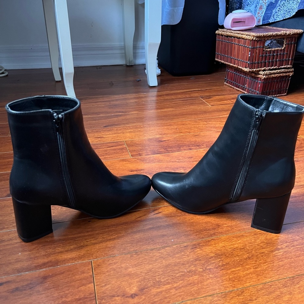 Women’s Black Low Heel Chunky Ankle Boots